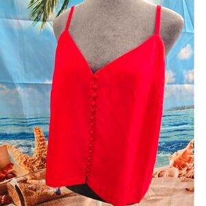 Madewell Red 100% Silk Button Front V Neck Camisole Tank Size 14